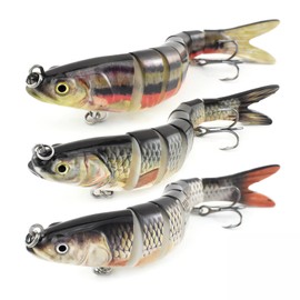 OWLMATE Pack of 3 Fishing Lures Freshwater Pike Bait Sea Fishing Wobblers for Men Family Fishing Equipment with 2 Treble Hooks and Fish Bait Box