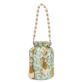 LONGING TO BUY Women Ethnic Potli Bags For Wedding & Party Function (Sky Blue)