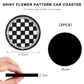 BWBWND 2 PCS Cow Print Car Cup Holder, 2.76 Inch Waterproof Anti Slip Insert Holder for Cup Holder, Universal Rhinestone Cute Drink Mat Interior Decor for Women, Car Accessories (Checkerboard)