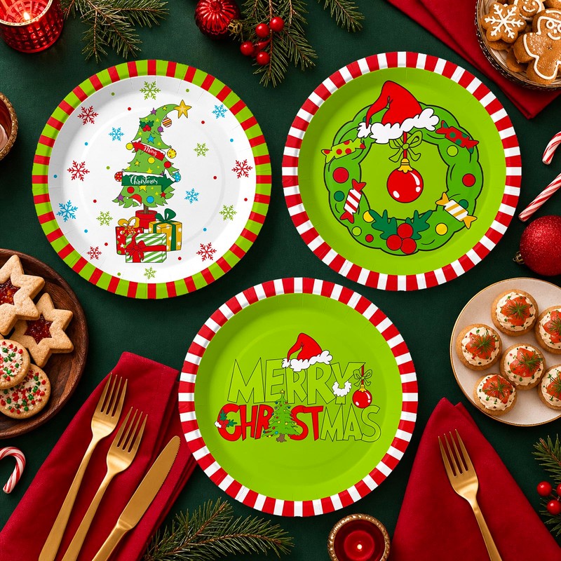 48 Pcs Christmas Elf Paper Plates 9 Inch Disposable Plates