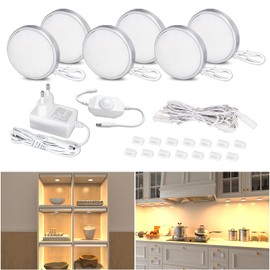 WOBANE LED Cabinet Lighting Dimmable, 6 Warm White Display Cabinet Lighting, Bright Under-Unit Light for Kitchen, Cupboard, Shelves, Wardrobe, 2700K, 164 LEDs, 24 V