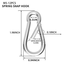 High-PQ 12PCS M5 Carabiner Clips, 2Inch Heavy Duty Galvanized Steel Spring Snap Hook, 220LBS Capacity, Rust-Proof for Hammock, Outdoor, Keychains