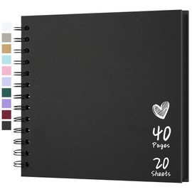 Hiwhy Photo Album Scrapbook 18 x 18 cm 20 Sheets DIY Scrapbook Hard Kraft Paper Baby Memory Book Family Birthday Wedding Anniversary Scrapbook, Black