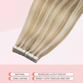 MEI YUAN LIN Tape in Extensions Blonde Highlights Silky Straight Remy Hair Extensions Tape ins Dark Ash Blonde Highlights Light Blonde 20 Inch for Party 20Pcs 50G Soft and Smooth