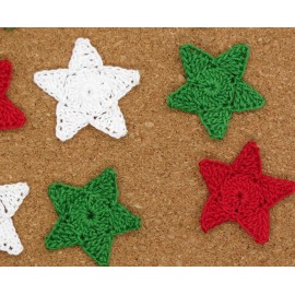 Handmade Crochet Christmas Star Applique Embellishment 9 Pcs Green White Red