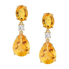 V3 Jewelry 18KT Gold Over Sterling Silver with Natural Citrine and White Topaz Dangle Earrings for Women's