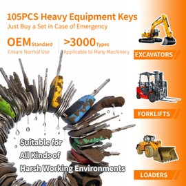 105PCS Non-Duplicate Heavy Equipment Keys Master Set, Construction Ignition Key for CAT JLG Case JD Hyster Kubota Komatsu Yanmar Terex Ford New-Holland Volvo JCB and More, LM105KS