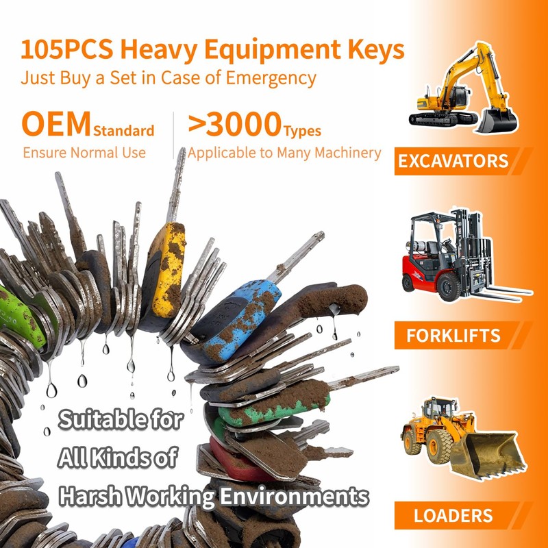 105PCS Non-Duplicate Heavy Equipment Keys Master Set, Construction Ignition Key