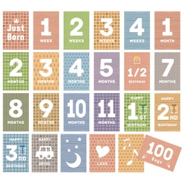 Monthly Cards, Baby, Set of 22 (With Message Writing on the Back), Monthly Photo, Moon Aged Card, Notebook Life, Made in Japan, Dull Color