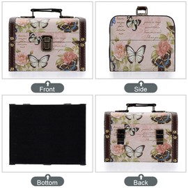 JuxYes Treasure Chest Storage Box with Handle, Wooden & PU Leather Vintage Jewelry Storage Box Trinket Organizer Container Case For Keepsakes and Treasures - Butterfly Pattern