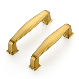 Ravinte 5 Pack Solid 3 Inch Cabinet Handles - Brushed Brass Pulls for Cabinets and Drawers