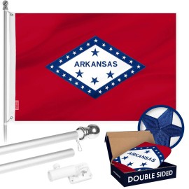 UD_G128 Combo Pack: 6 Ft Tangle Free Aluminum Spinning Flagpole (Silver) & Arkansas AR State Flag 3x5 Ft, Double ToughWeave Seri