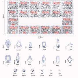 4300Pcs Crystal Nail Rhinestones Kit, Silver Crystal Glass AB Rhinestone Stone Multi Shape Beads Flatback Glass Gems Stones with Nail Glue and Gel,Pen brush tweezers and pickup brush for nails