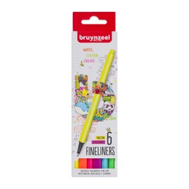 Bruynzeel Fineliner Brush Pens 6-Piece Set, Neon