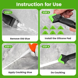 Goopreen 5 in 1 Caulking Tool Silicone Caulking Grout Removal Sealant Finishing Tool with Stainless Steel Head, 6 Replaceable Pads, Gap Seam Repair Kit for Kitchen Bathroom Sink Toilet Caulking
