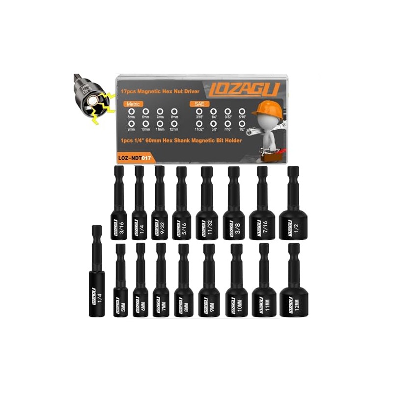 17PCS Magnetic Nut Driver Set | SAE and Metric |