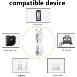 Long Telephone Extension Cord 10 FT, White, Phone Cable Line Wire with Standard RJ11 Plug, 1 Phone Line Splitter, 1 in-line Coupler and 10 Cable Clips for Telephone Calling Communication