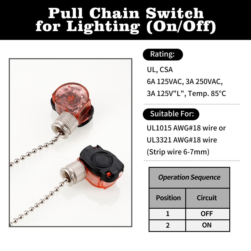 Hunter Ceiling Fan Light Switch E87438 - Pull Chain Switch,