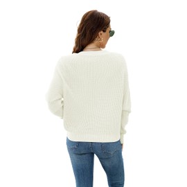 TASAMO Women's Button Down V Neck Long Sleeve Soft Knit Cardigan Sweater (Medium,White)