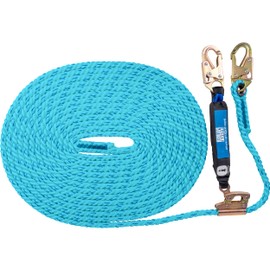 Palmer Safety Vertical Lifeline Assembly - 50' Length, 5/8" PP Rope, Removable Rope Grab w/Snap Hook & Shock Absorber - ANSI OSHA Compliant Fall Protection Arrest Kit