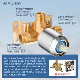 Airuida Shower Faucet Set,Single Function Shower Trim Kit,Wall Mount 6 Inch Round Rainfall Shower Head and Handle Set,Single Handle Shower System Set Male Threads Rough-in Valve Chrome Polish