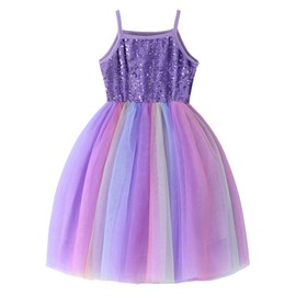BTGIXSF Baby Girls Tutu Dress Toddler Sleeveless Dresses Infant Tulle Sundress 5800 Sequin Purple Rainbow 5T