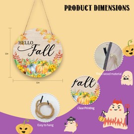 Hello Fall Decor, 11 Inch Rustic Wooden Sign, Fall Pumpkin Sign for Farmhouse Thanksgiving Front Door Hanger Decor, Indoor Outdoor Party, Home Party, Home Wall-03
