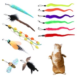 12Pcs Cat Wand Attachments, Multicolor Cat Toy Wand Refills with Bell, Various Styles Toys Cat Wand Replacement Feather Cat Toy Refills Cat Wand Replacement Refill for Indoors Playing