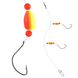Alwonder 5-Pack Pompano Rigs Surf Fishing Rigs with Snell Floats Saltwater Live Bait Rig, Swivels Duo Lock Snaps Circle Wide Gap Kahle Hooks Rig for Beach Surf Casting Pier Jetty Fishing Red&Yellow