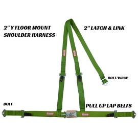 RACERDIREC 2" LATCH & LINK Y RACING HARNESS 3 POINT SEAT BELT LIME GREEN RACERDIRECT