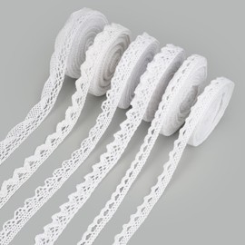 6 Rolls White Lace Trim,Lace Ribbon Trim,30yard Lace Trimming for Sewing,0.8-2cm Width Cotton Lace Trim,DIY White Hollow Lace Paper,Cotton Flower Lace Ribbon for DIY Craft Sewing Gift Wedding Deco