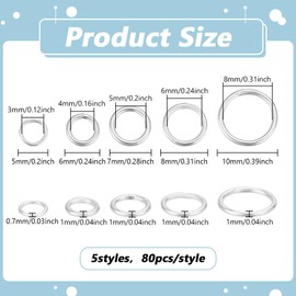 PH PandaHall 400pcs Closed Jumps Rings, 5 Size Brass Soldered Jump Rings 18~21 Gauge Silver Round Rings Chainmail Rings Junction Rings Jewelry Connector for DIY Bracelets Necklaces Keychain, 5~10mm