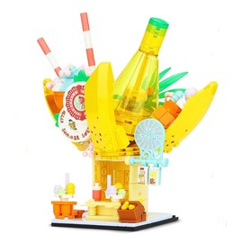 General Jim's Banana Split Modular City Building Blocks Set - Lighted Banana Cabin Ice Cream Shop Stand Kit with Tropical Theme, 396 Pieces, Compatible with Major Brands