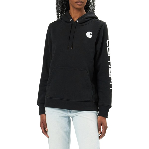 Carhartt Women's Relaxed Fit Midweight Logo Sleeve Graphic Sweatshirt, Black, Small