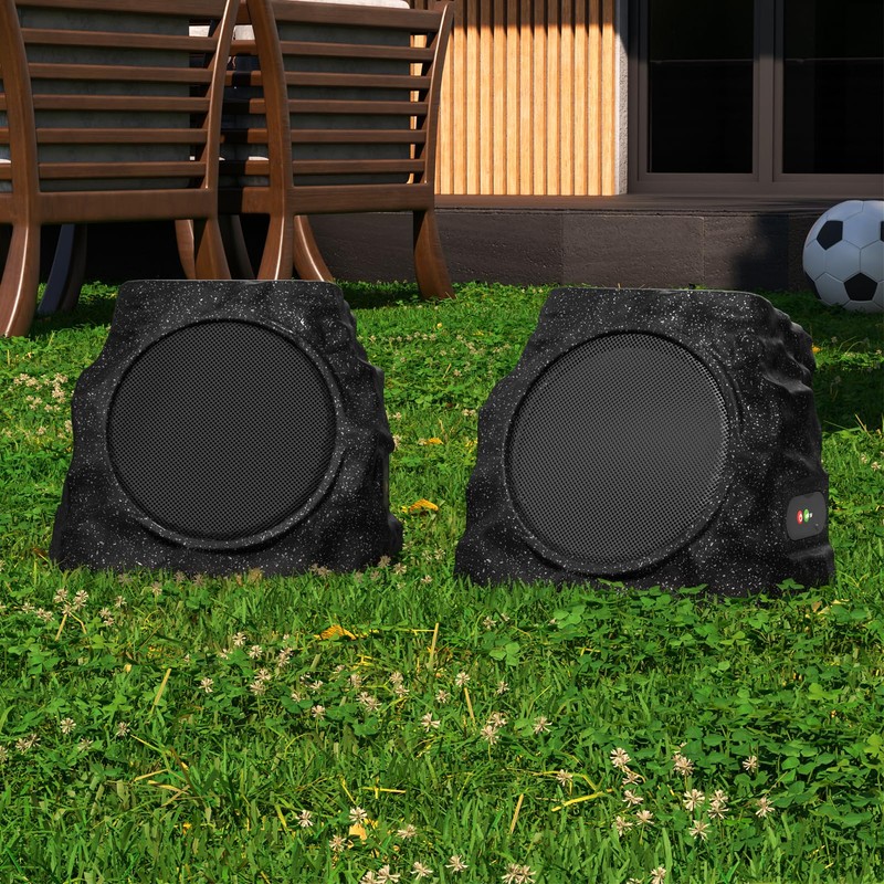 MIKK 2 Pack Solar Rock Speakers Outdoor Waterproof Patio with