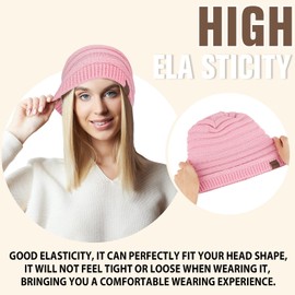 HAMUNI Women's Hat, Breathable Knitted Hat, Warm Winter Hat, Women's Street Style Slouch Beanie Hat, Classic Unisex Winter Hat with Soft Comfortable Fleece Lining, pink