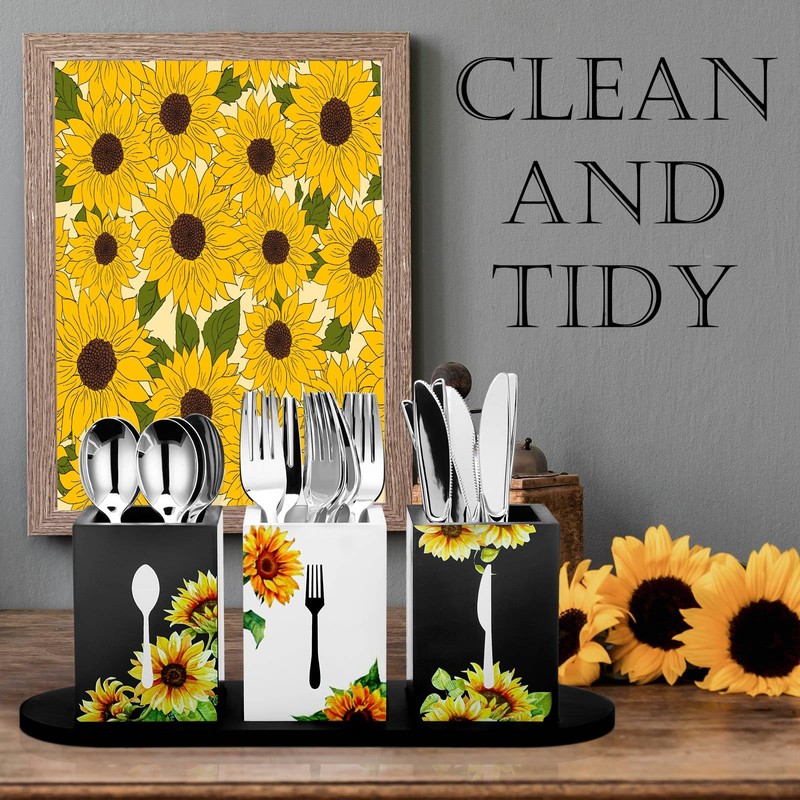 Lineshading 4 Pcs Silverware Caddy Sunflower Kitchen Decor Sunflower Silverware