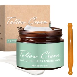 60g Grass-fed Beef Tallow Balm with Frankincense Oil,1 Pcs Massage Stick,Organic Beef Tallow with Castor Oil for Face,Moisturizing Face Cream for All Skin Types