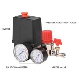 Air Compressor Pressure Switch, 220 V Air Compressor with Pressure Gauges for Quick Pressure Reduction Switch, Control Valve Regulator with Pressure Gauge (Connection 2-G1/4)