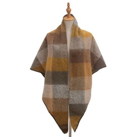 Wander Agio Women Fashion Shawl Warm Long Winter Wrap Scarves Cashmere Soft Feel Plaid Triangle Scarf Dark Yellow 2