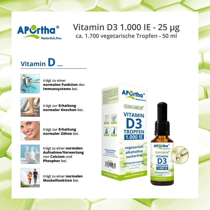 Aportha D 1000 i.e. 25 mcg, Natural, Vegetarian Dietary Supplement