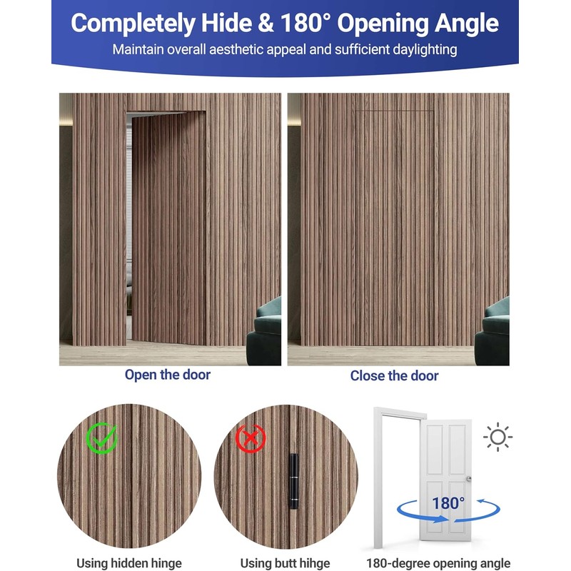 7 Inch Invisible Door Hinges (2 Pack), 3D Adjustable Hidden