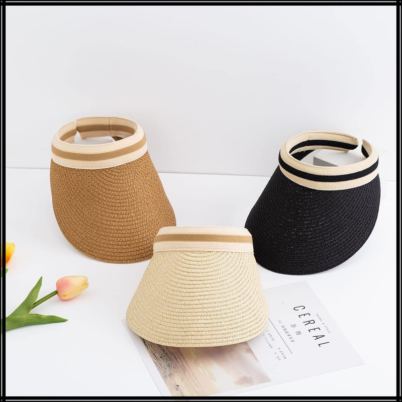 White Fang CA553 Women's Straw Sun Visor Hat Stylish Brim