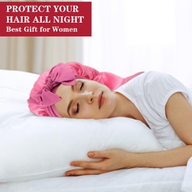 YUXIANLB Long Bonnet Satin Hair Silk Bonnet, Tie Band Bonnet for Sleeping,Satin Hair Silky Bonnet for Women, Sleep Cap for Braids Curly Hair, Double Layer Silky Sleep Cap, Elastic Hair Sleeping Cap