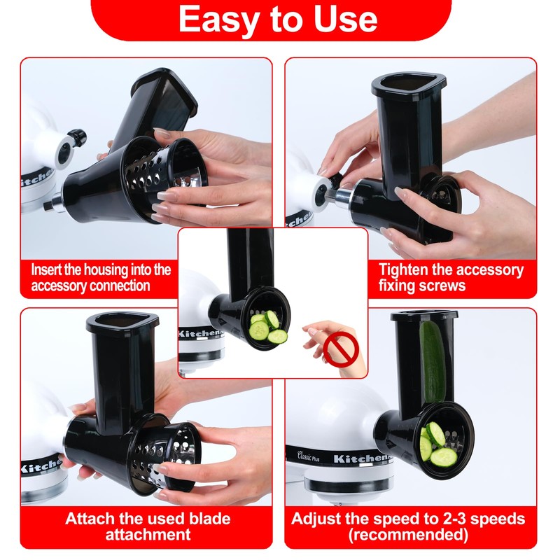 Slicer Shredder Grater Attachment Compatible with KitchenAid Stand Mixer, 4