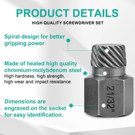 SOLLON 25-Piece Screw Extractor Set Professional Left Extractor Set Screw Extractor with Carry Bag for Removing Broken Bolts Screws (Transparent Colour)