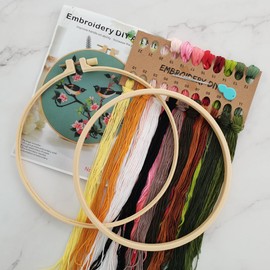 Esffaci Embroidery Starter Kit for Adult Beginner with Birds Flowers Pattern Stamped Cross Stitch Set with Embroidery Cloth Hoop Needle Threader Embroidery Floss and Instruction