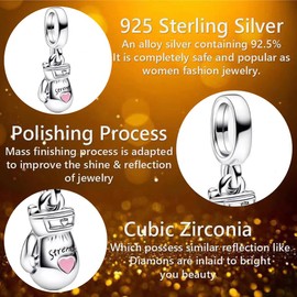 PAGOGO Jewelry HEART Boxing Glove Dangle Charm for Women Bracelets and Necklaces 925 Sterling Silver,Mother's Day for Women