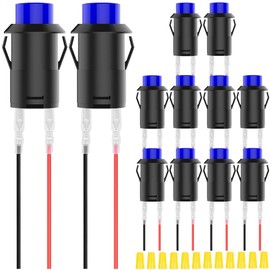 MKBKLLJY 12 x 12 mm Locking Blue Mini Push Button Switch AC 250 V/1.5 A 125 V/3 A SPST 2-Pin Snap-in Design Micro Round Switch with Terminal Wires and Wiring Cap for Car Boat PC Table Lamp