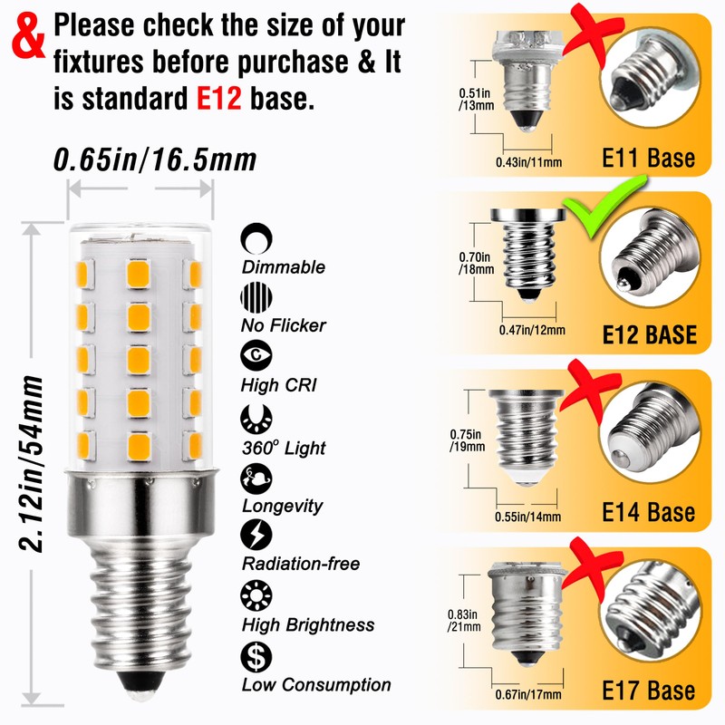 ALIDE E12 Dimmable LED Bulb 5W C7 Light Bulb,Replace 40W